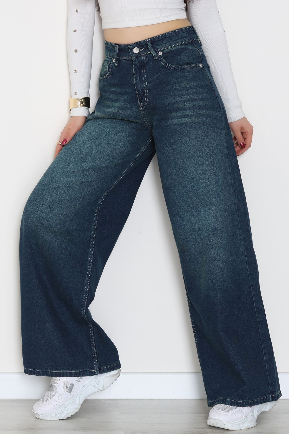 Palazzo Geniş Paça Kot Pantolon Yeşiltint - 31548.2059.