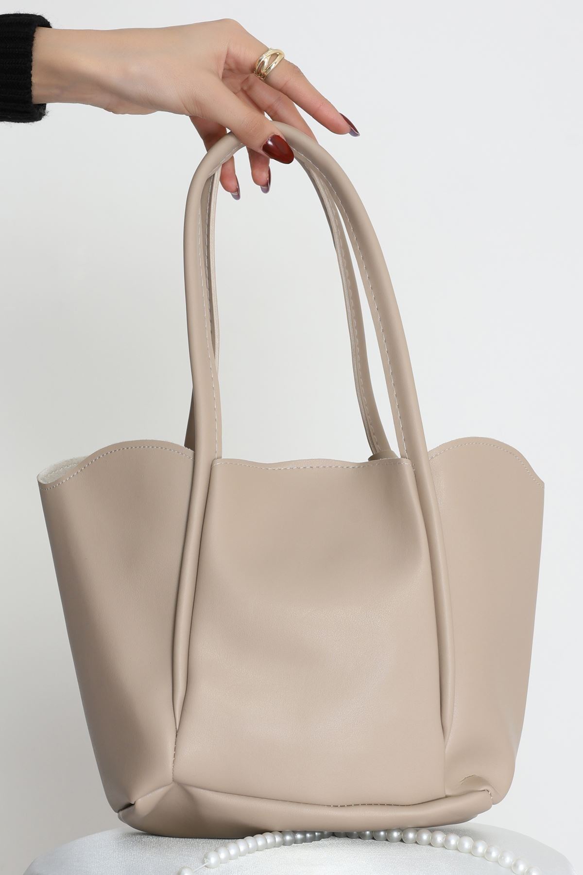 Makyaj Çantalı Ve Cüzdanlı Omuz Çantası Vizon - 31397.2063.