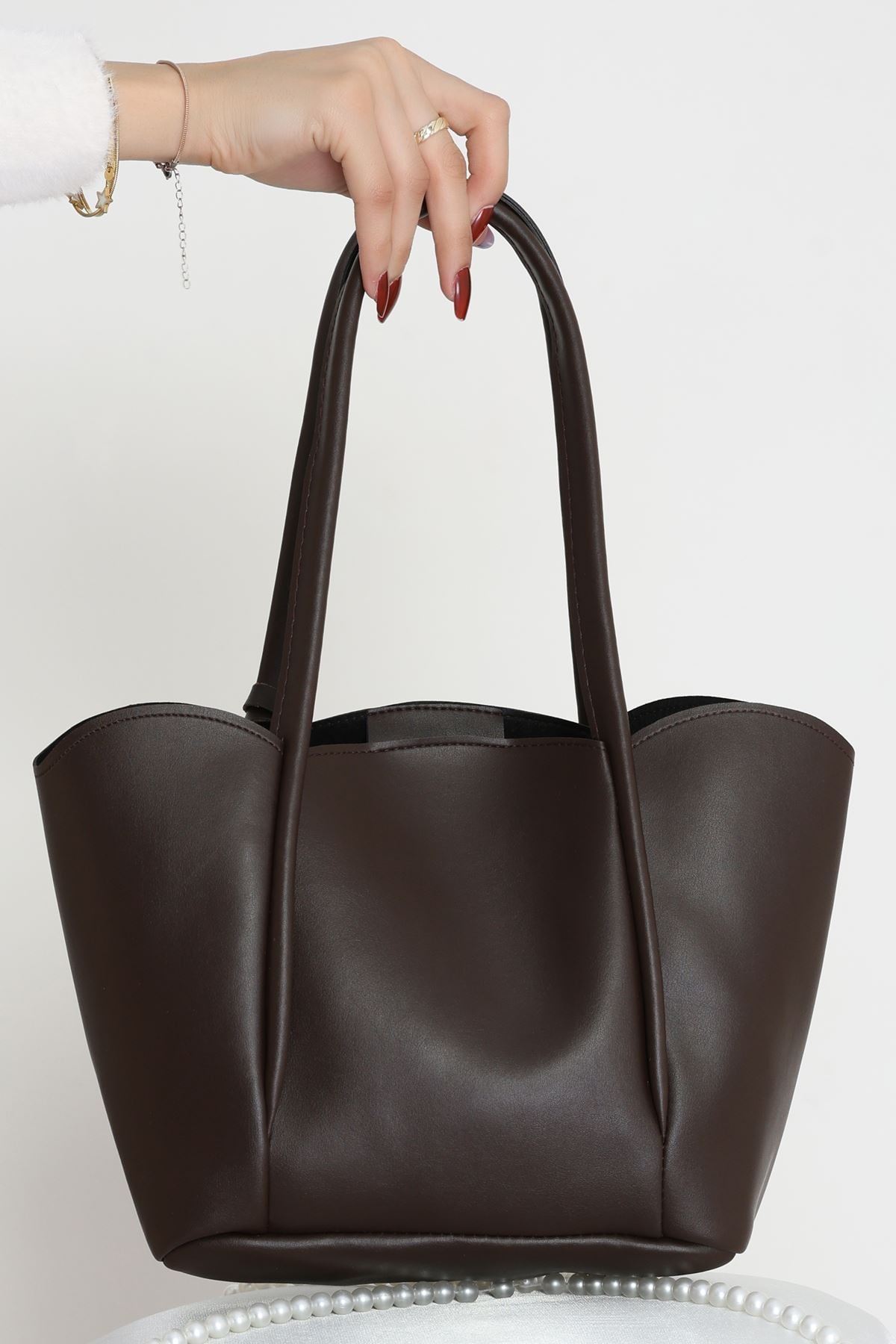 Makyaj Çantalı Ve Cüzdanlı Omuz Çantası Acıkahve - 31397.2063.