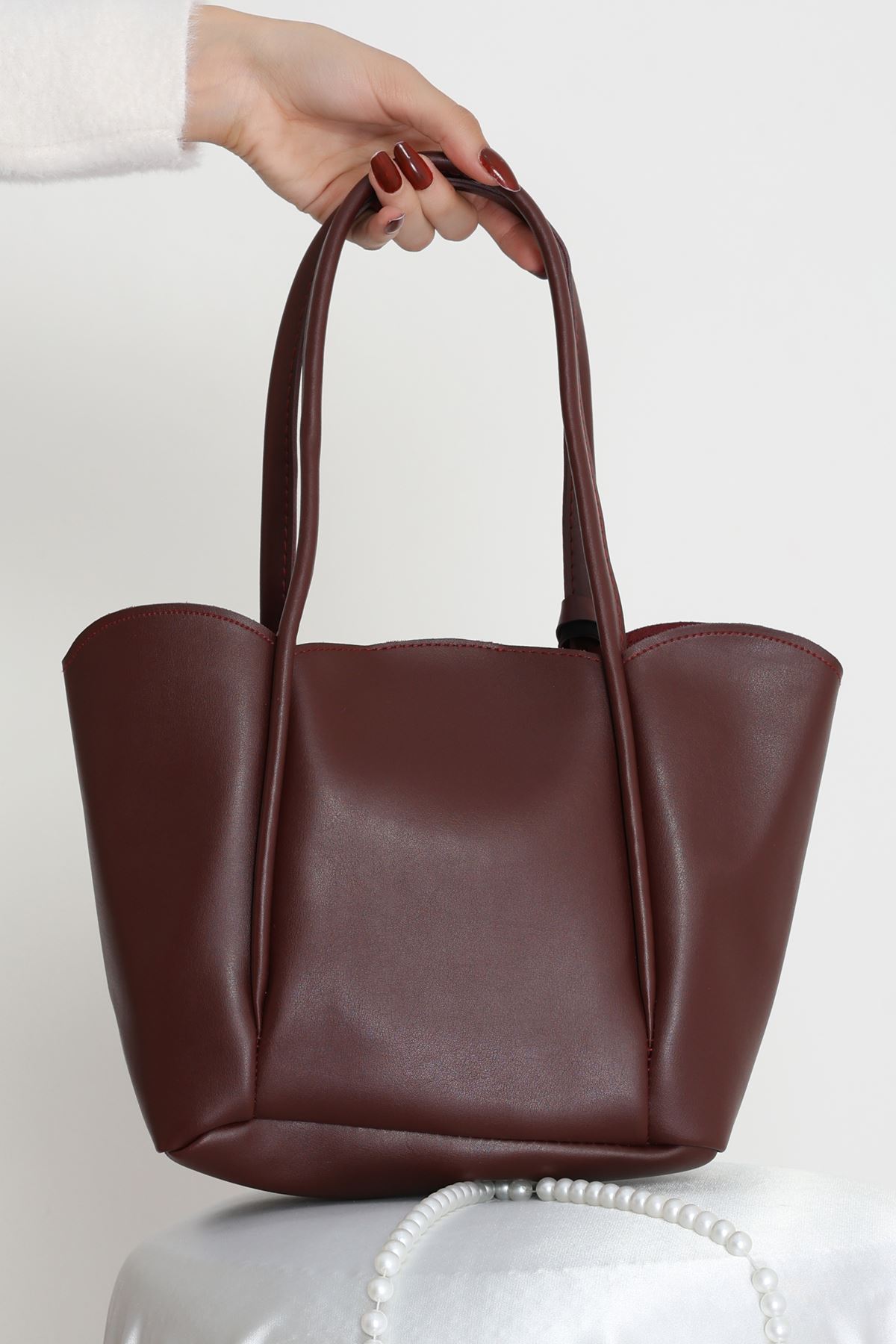 Makyaj Çantalı Ve Cüzdanlı Omuz Çantası Bordo - 31397.2063.