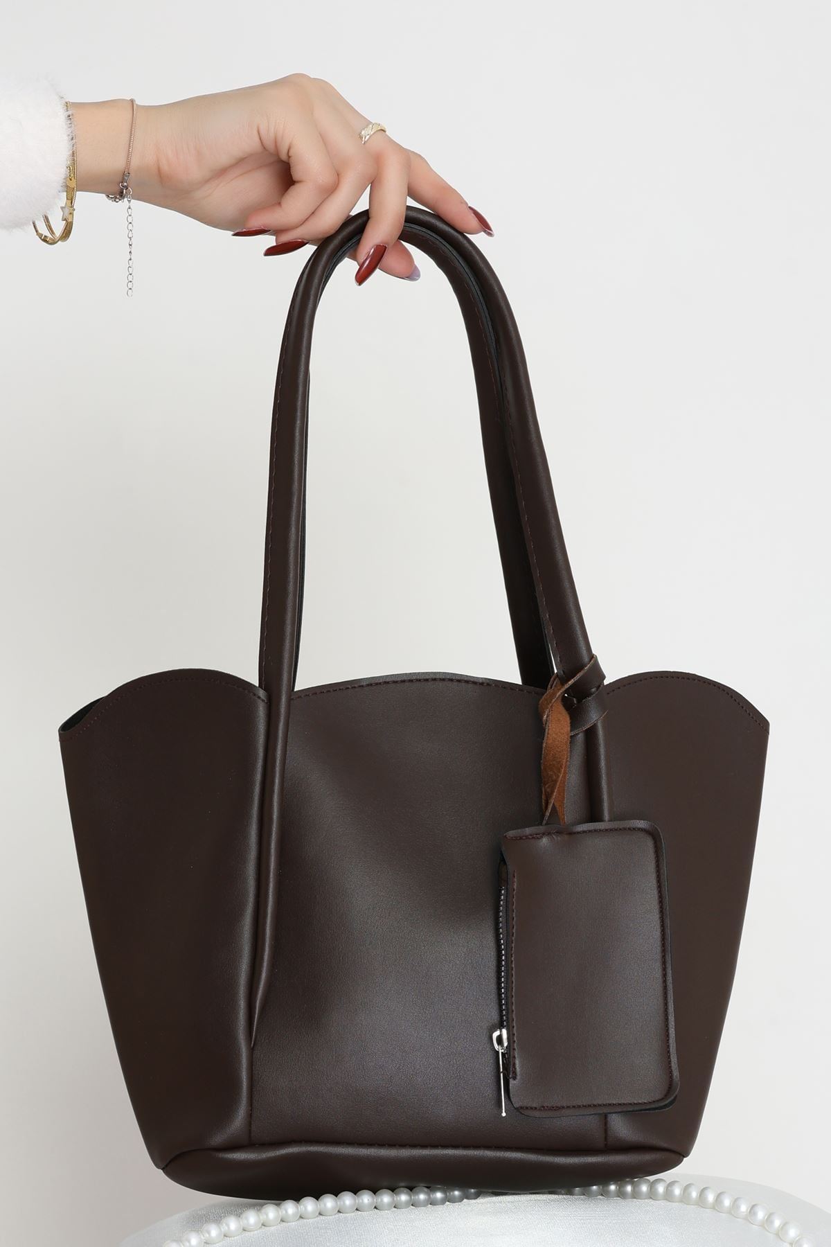 Makyaj Çantalı Ve Cüzdanlı Omuz Çantası Acıkahve - 31397.2063.