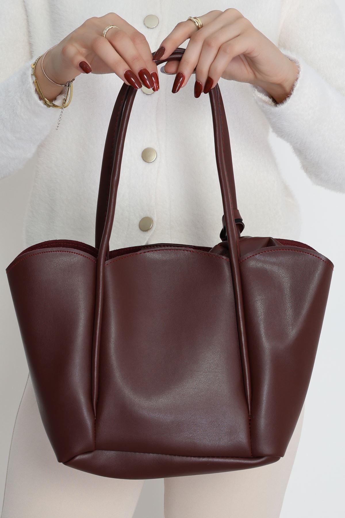 Makyaj Çantalı Ve Cüzdanlı Omuz Çantası Bordo - 31397.2063.