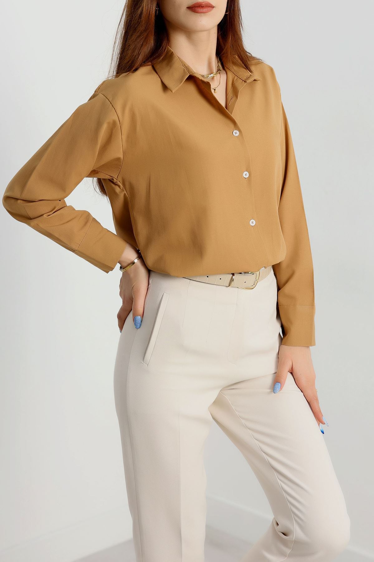 Terikoton Oversize Gömlek Camel - 30829.1949.