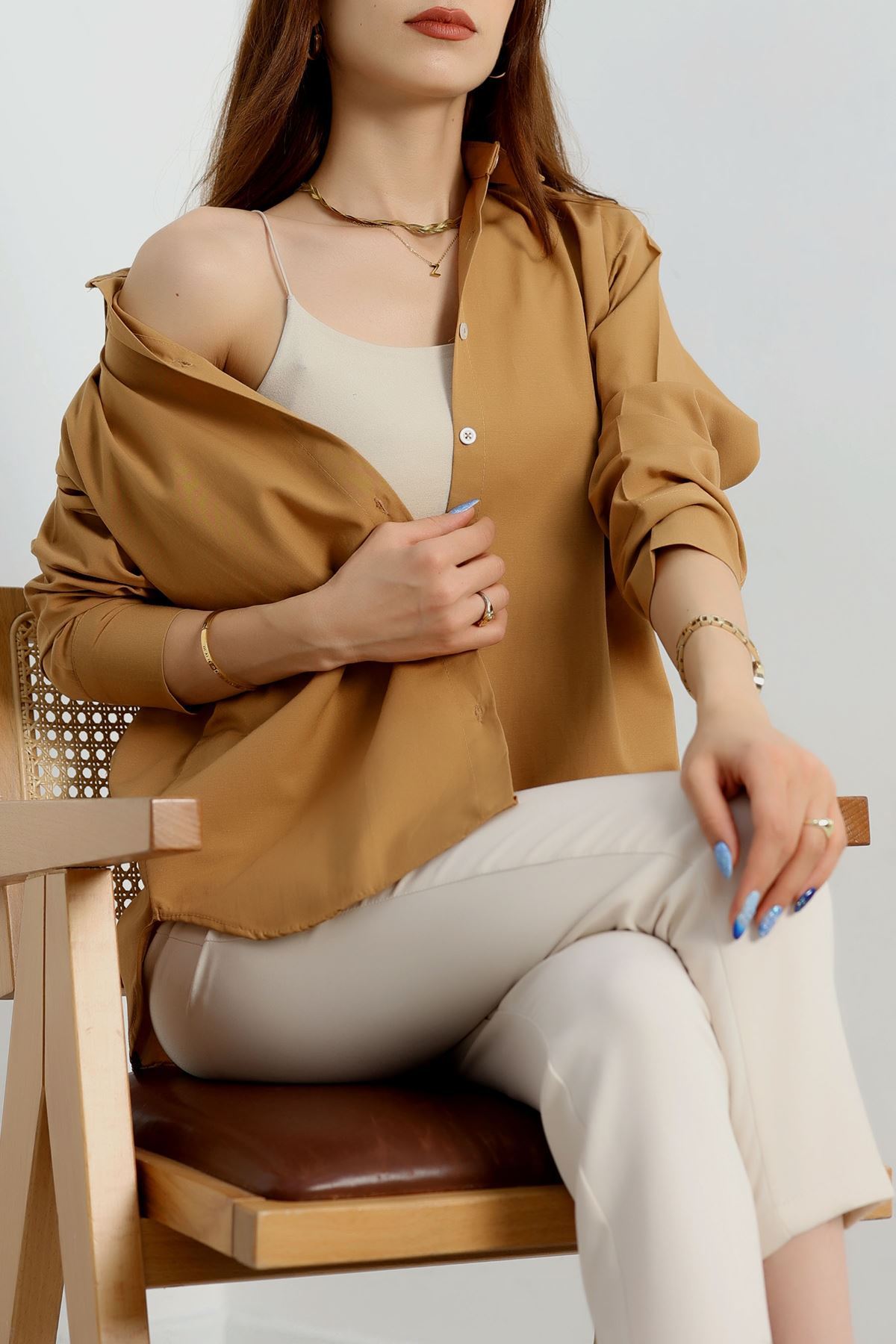 Terikoton Oversize Gömlek Camel - 30829.1949.