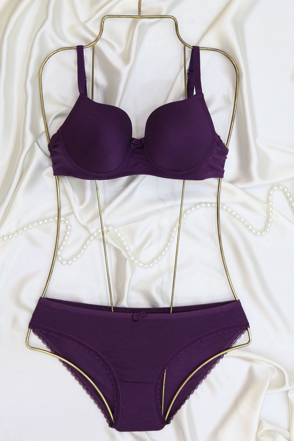 Sütyen Takım Flamlı Boş Mürdüm - 2500-B.1783.