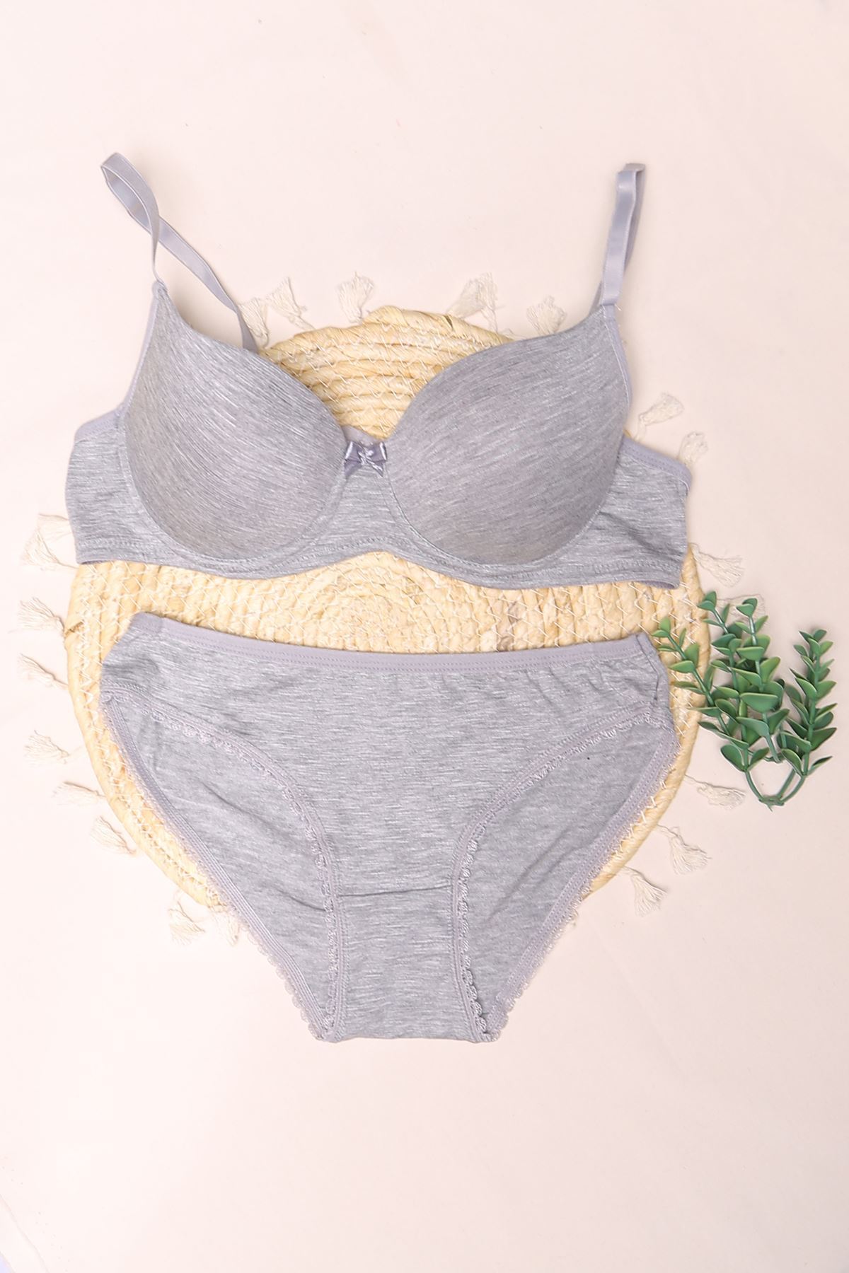 Sütyen Takım Flamlı Boş Gri - 2500-B.1783.