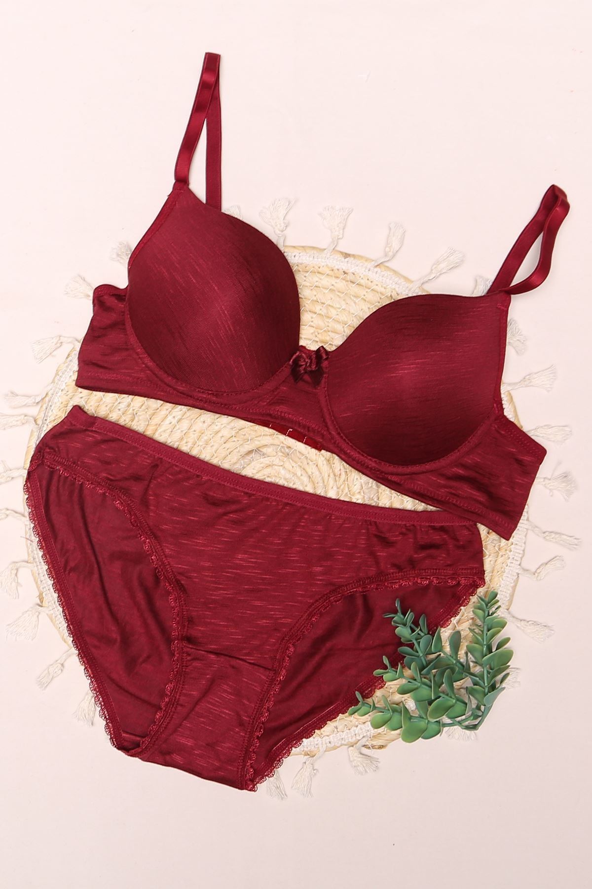 Sütyen Takım Flamlı Boş Bordo - 2500-B.1783.