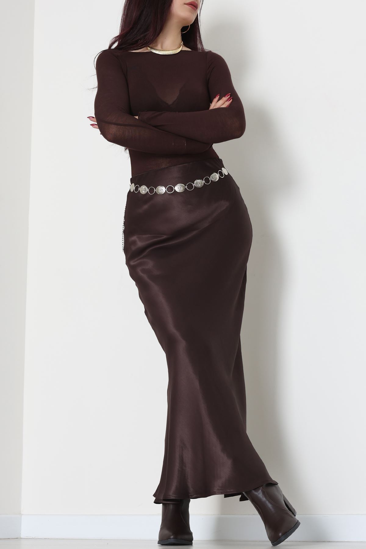 Beli Lastikli Verev Kesim Saten Etek Kahve - 51242.2077.