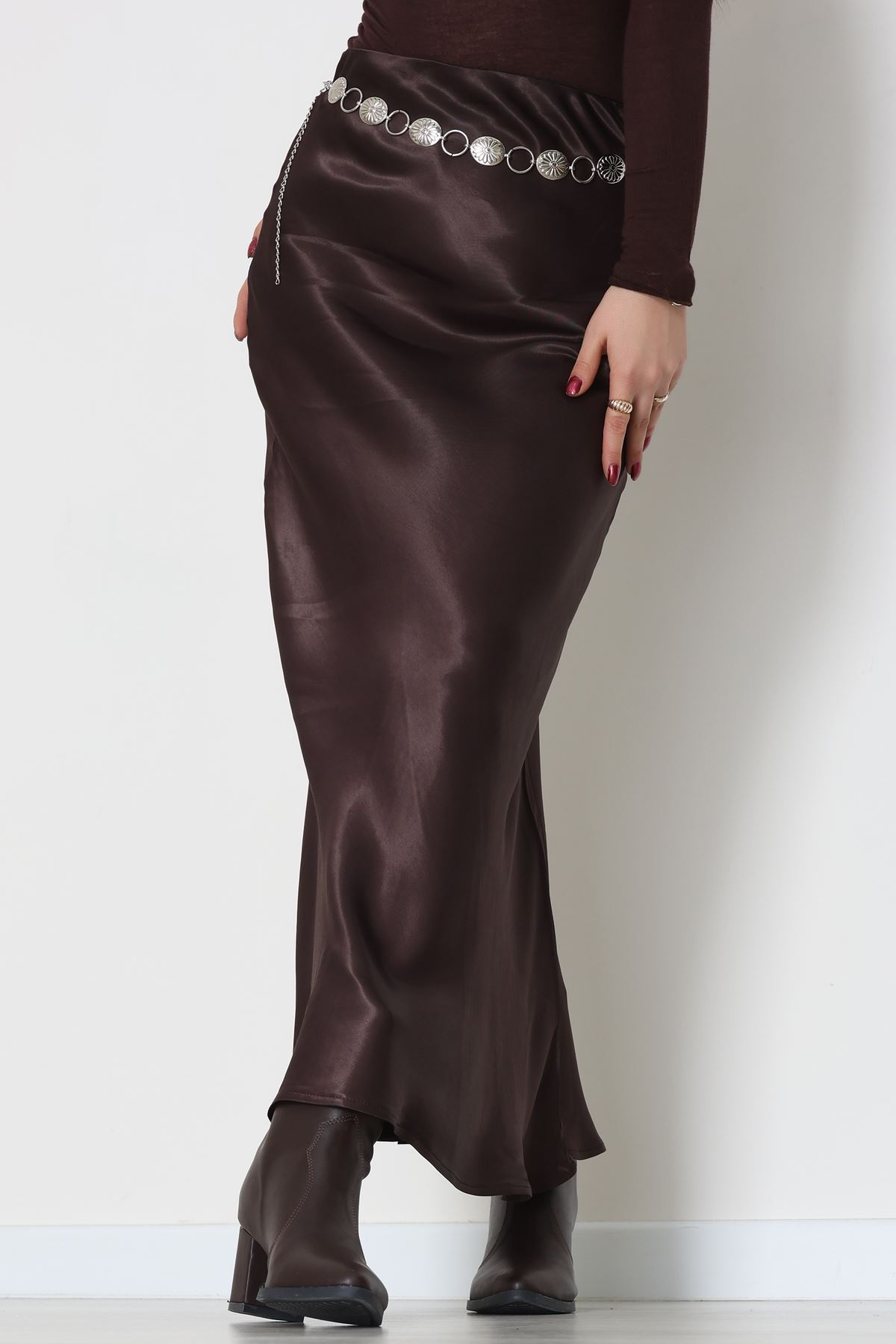 Beli Lastikli Verev Kesim Saten Etek Kahve - 51242.2077.