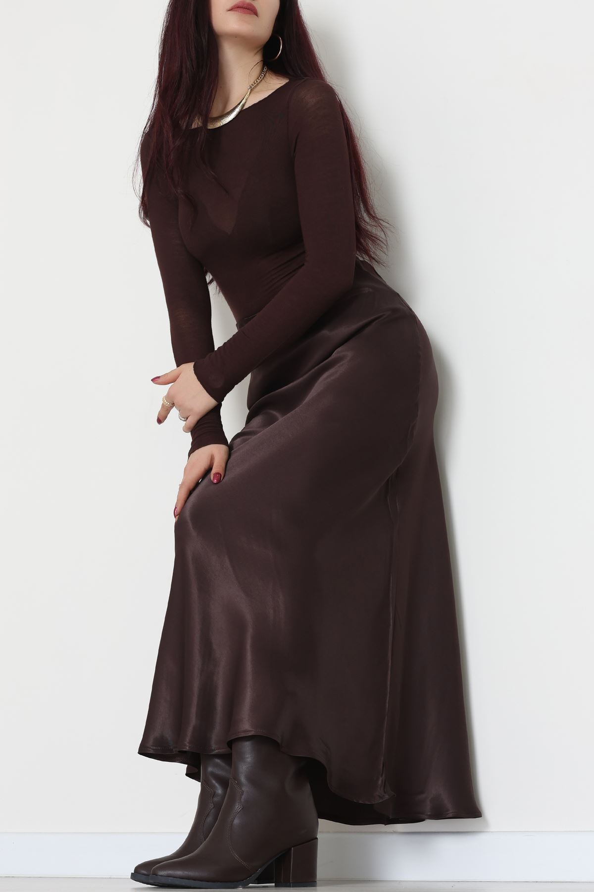 Beli Lastikli Verev Kesim Saten Etek Kahve - 51242.2077.