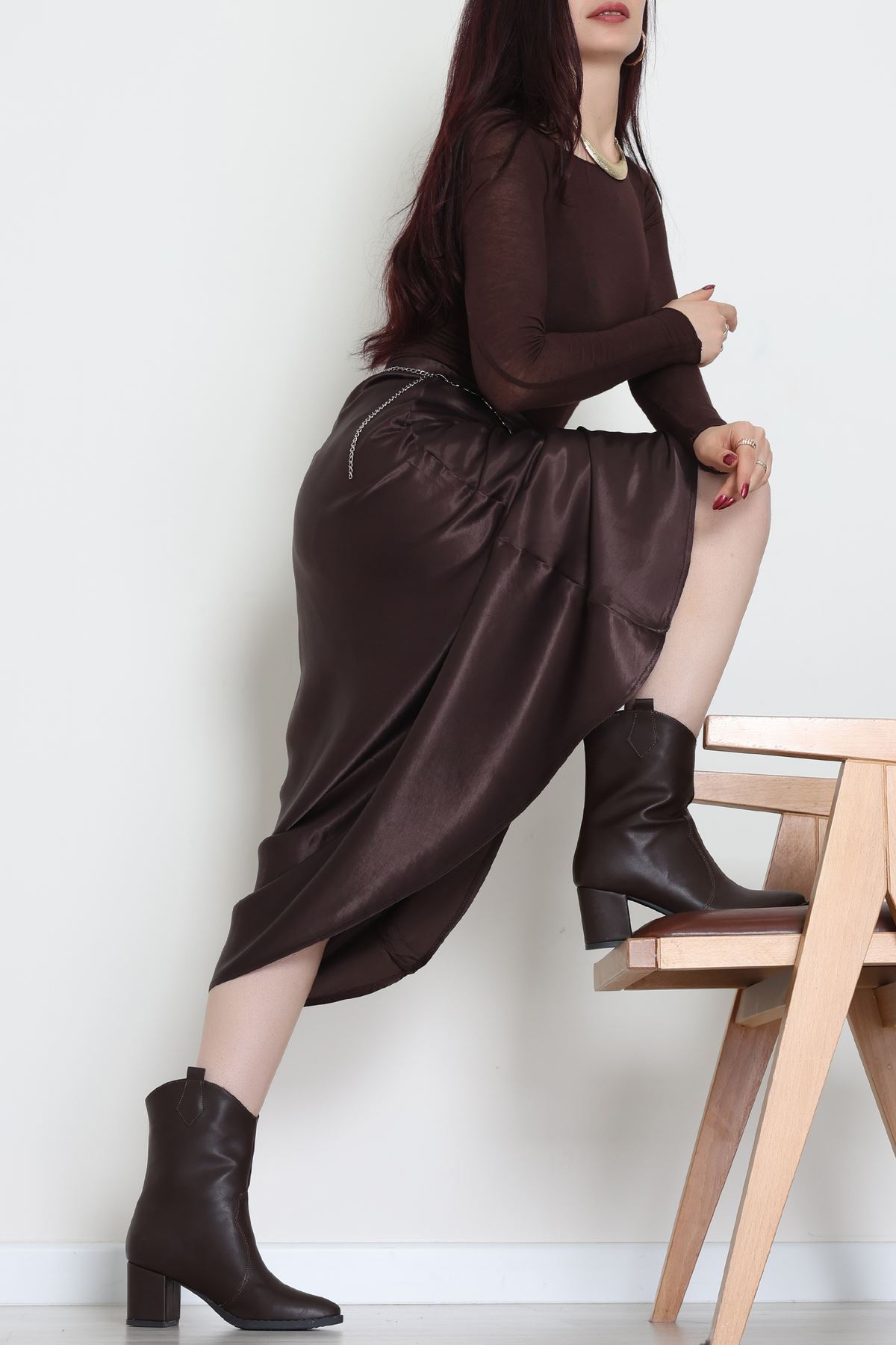 Beli Lastikli Verev Kesim Saten Etek Kahve - 51242.2077.