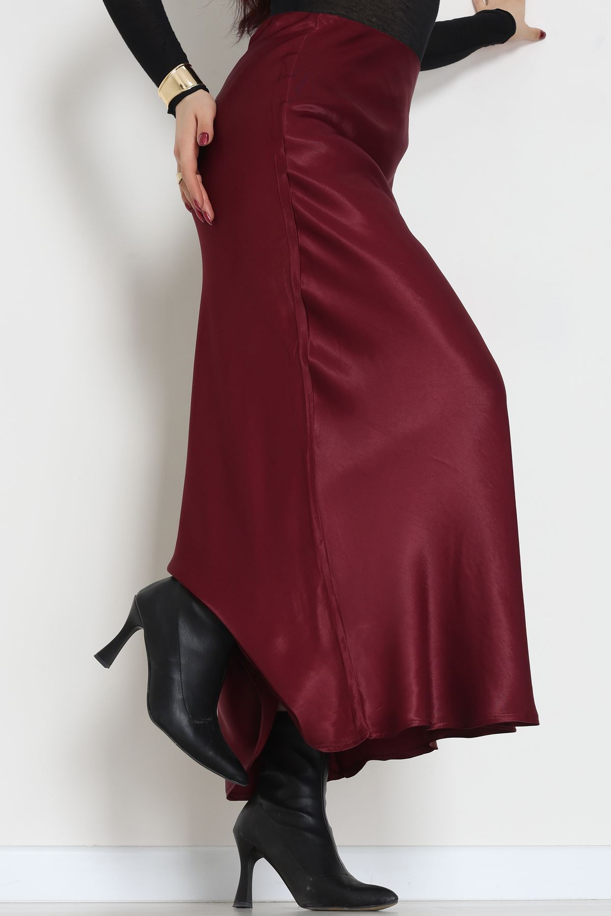 Beli Lastikli Verev Kesim Saten Etek Bordo - 51242.2077.