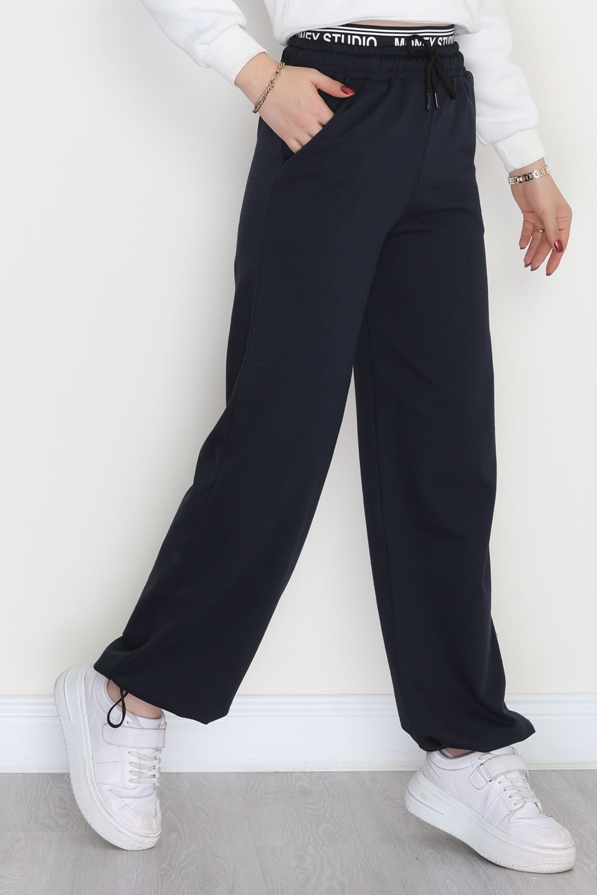 Bel Detaylı 2 İplik Eşofman Altı Lacivert2 - 70169.1857.