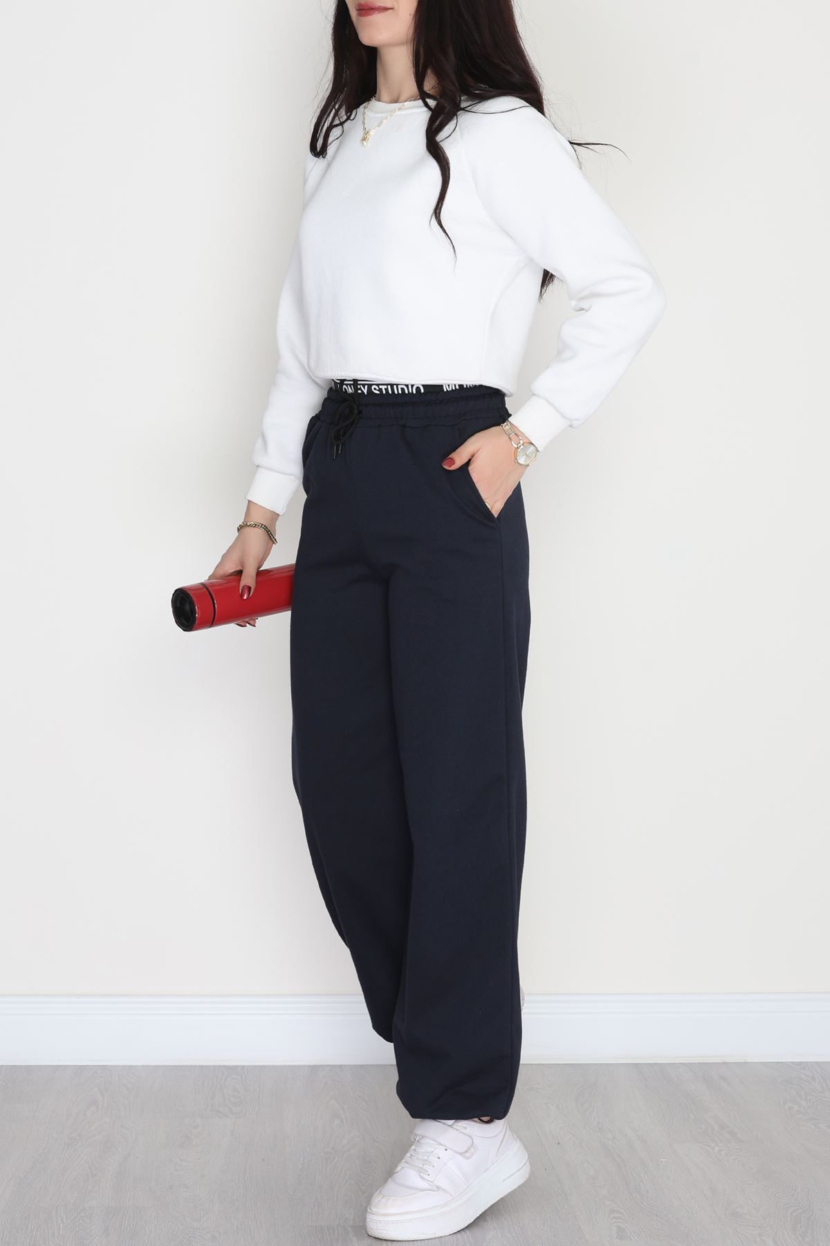 Bel Detaylı 2 İplik Eşofman Altı Lacivert2 - 70169.1857.