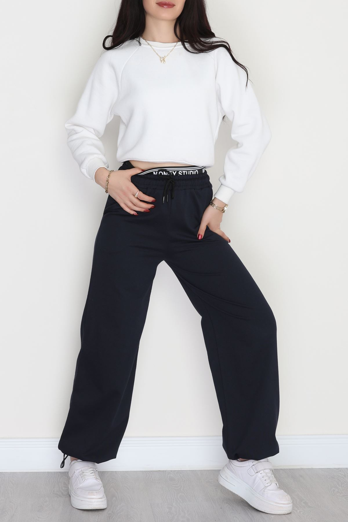 Bel Detaylı 2 İplik Eşofman Altı Lacivert2 - 70169.1857.