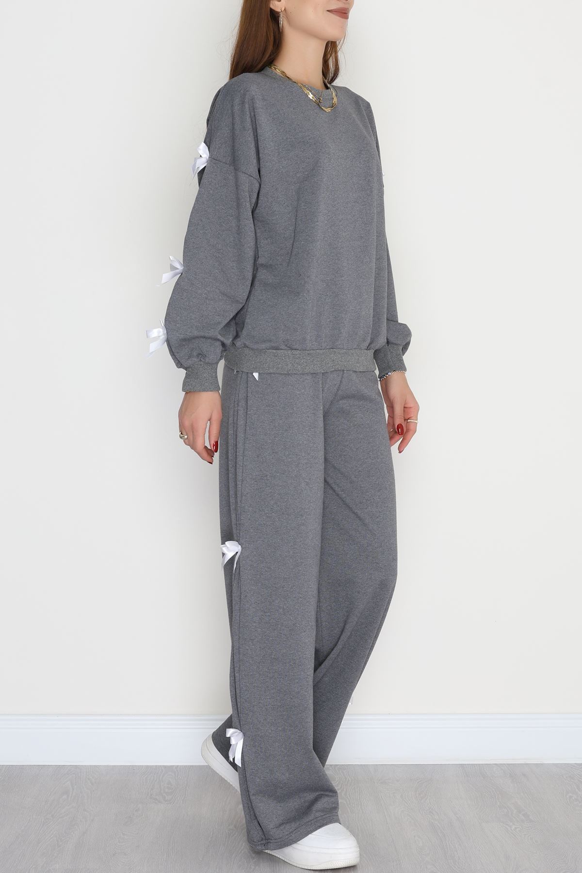 Özel Tasarımlı İki İplik Kurdeleli Eşofman Takım Füme - 70165.1857.