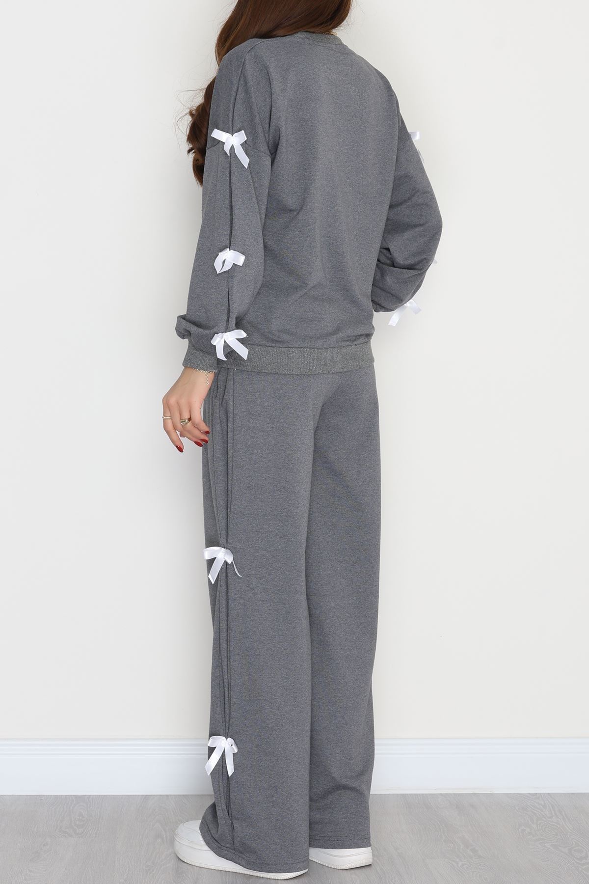 Özel Tasarımlı İki İplik Kurdeleli Eşofman Takım Füme - 70165.1857.