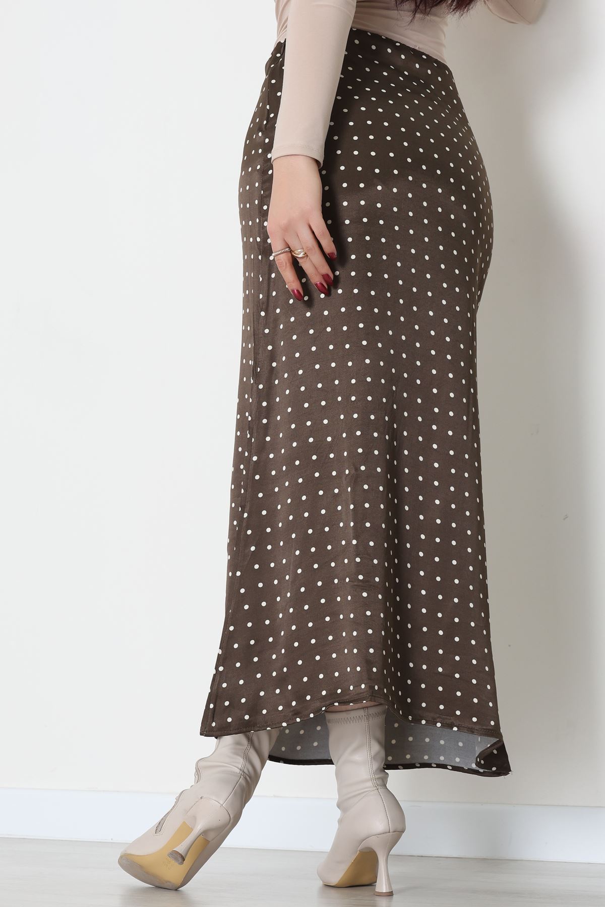 Bel Lastikli Desenli Saten Etek Kahvepuantiye - 51239.2077.