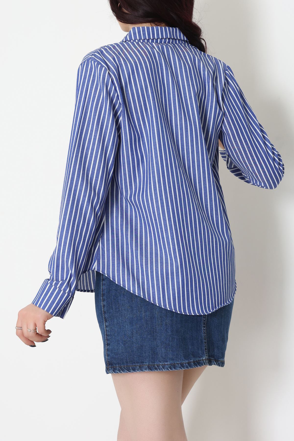 Pamuk Polyester Çizgili Gömlek Koyumavibeyaz - 51064.147.