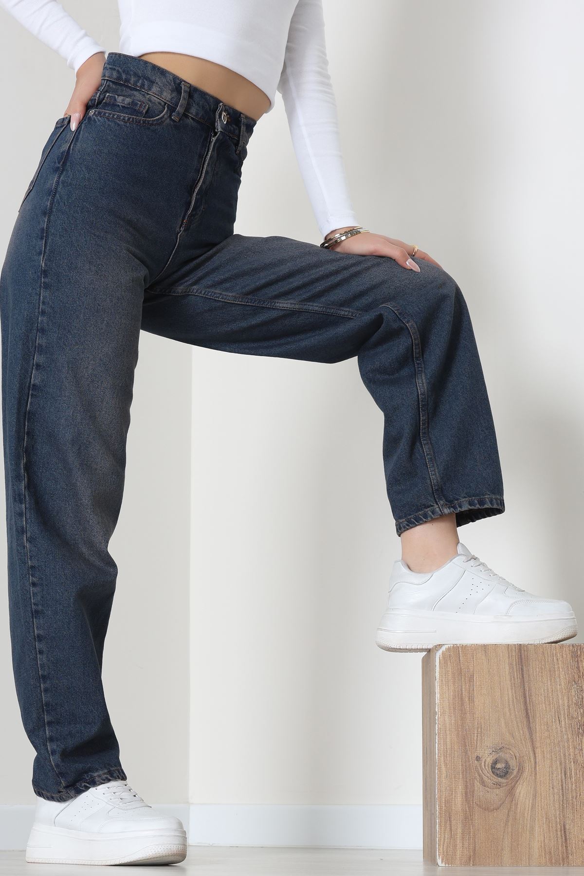 Tokalı Baggy Kot Pantolon Mavitint - 31558.2088.