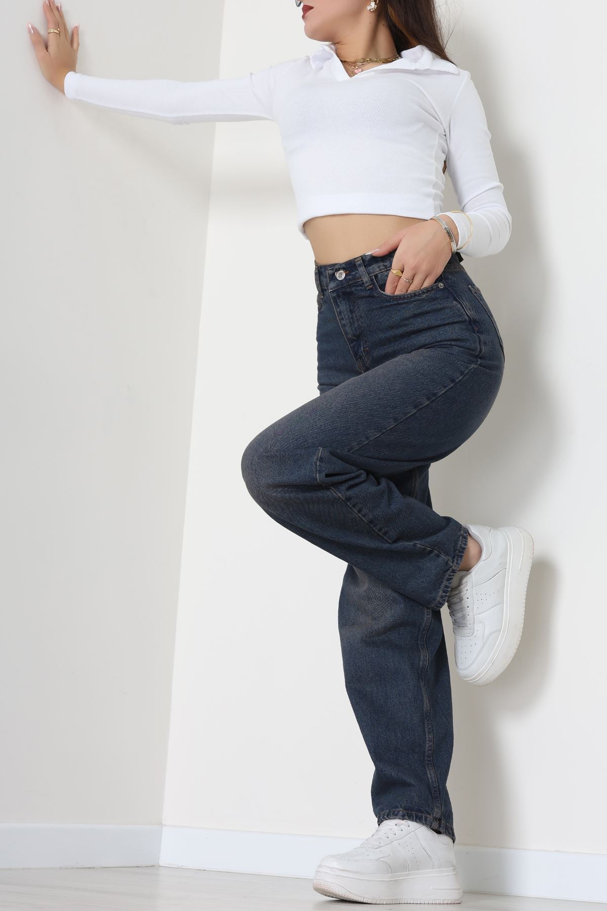 Tokalı Baggy Kot Pantolon Mavitint - 31558.2088.