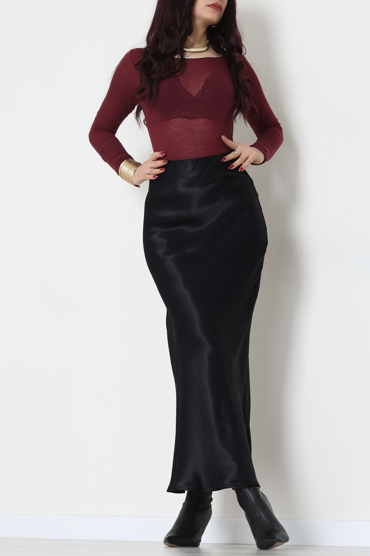 Beli Lastikli Verev Kesim Saten Etek Siyah - 51242.2077.