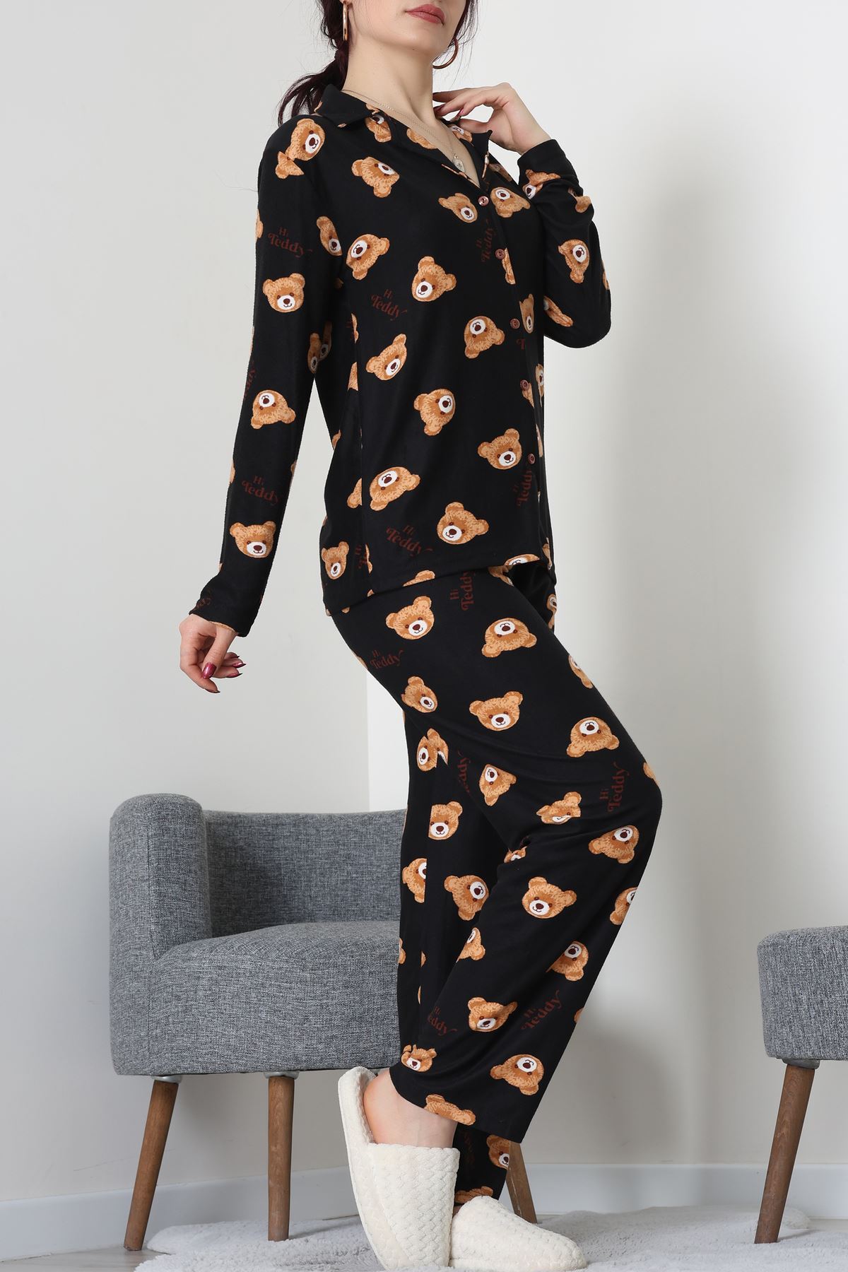 Düğmeli Süet Takım Siyahayıkafa - 450.1287.