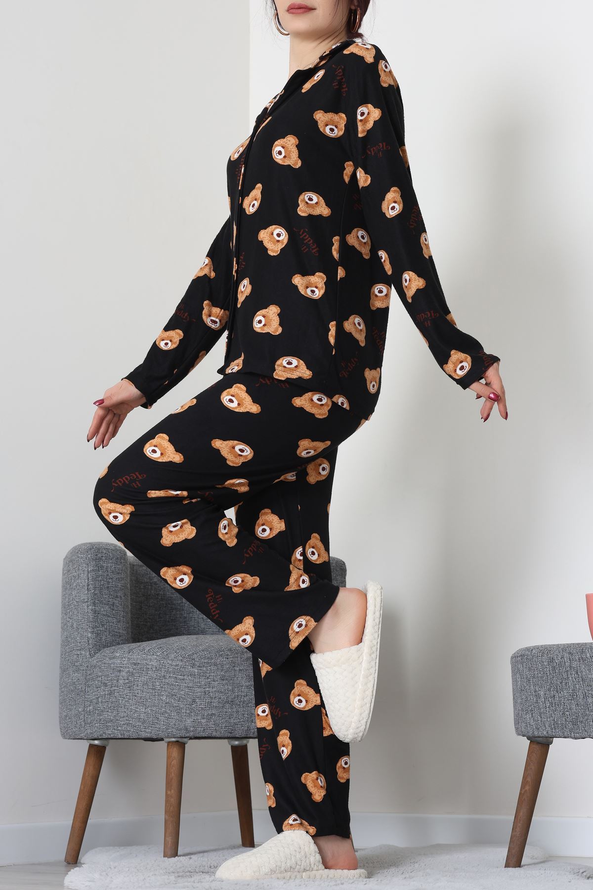 Düğmeli Süet Takım Siyahayıkafa - 450.1287.