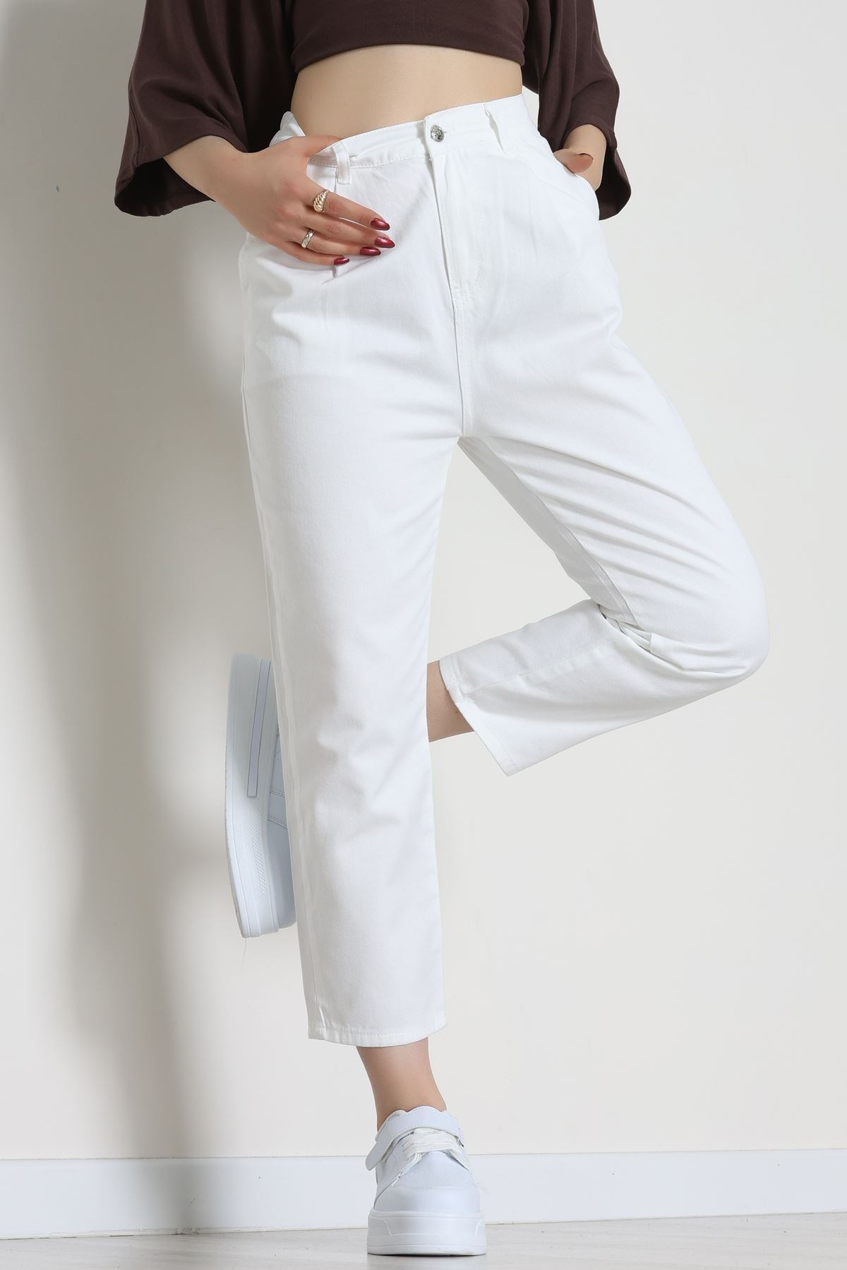 Gabardin Mom Pantolon Beyaz - 42707.2121.