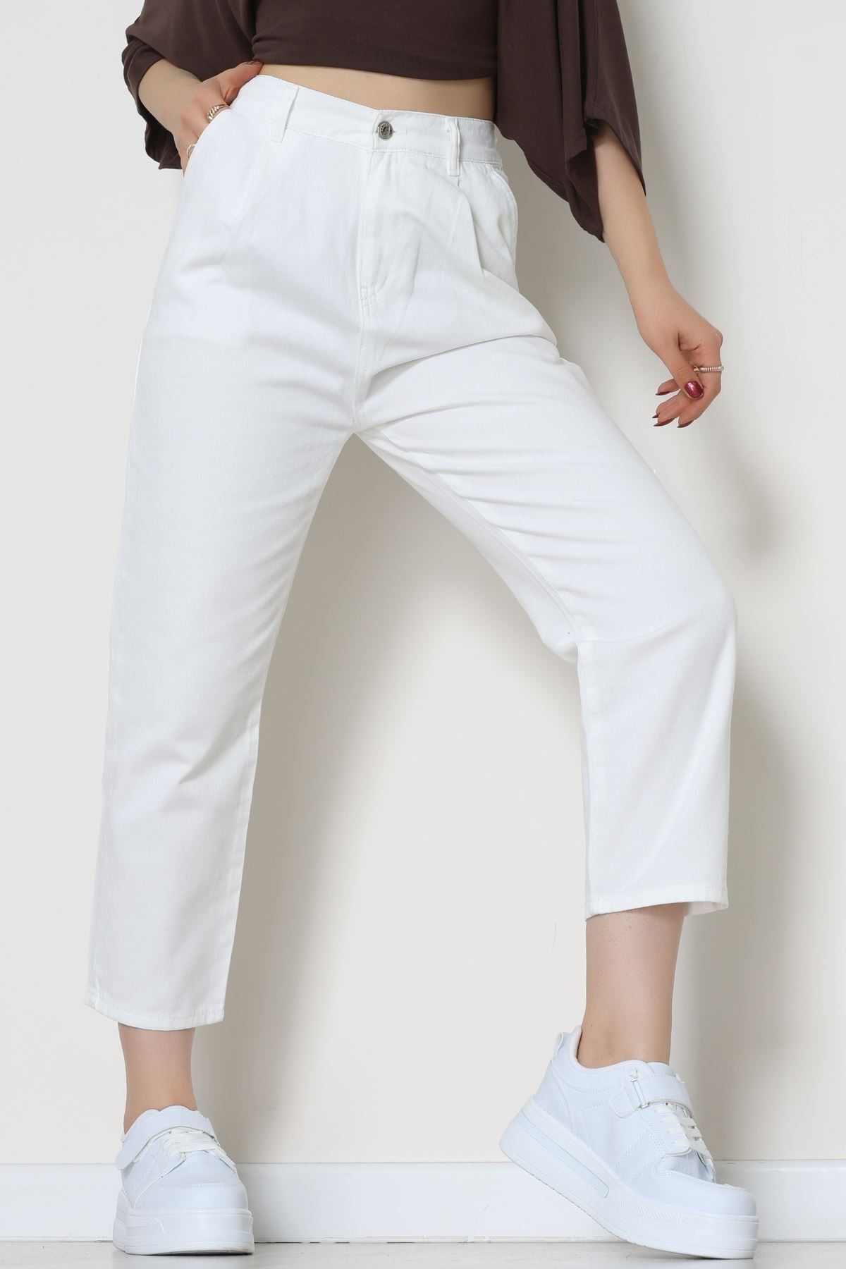 Gabardin Mom Pantolon Beyaz - 42707.2121.