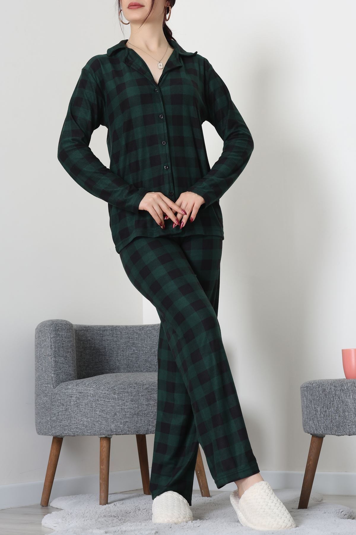 Düğmeli Süet Takım Yeşil - 450.1287.