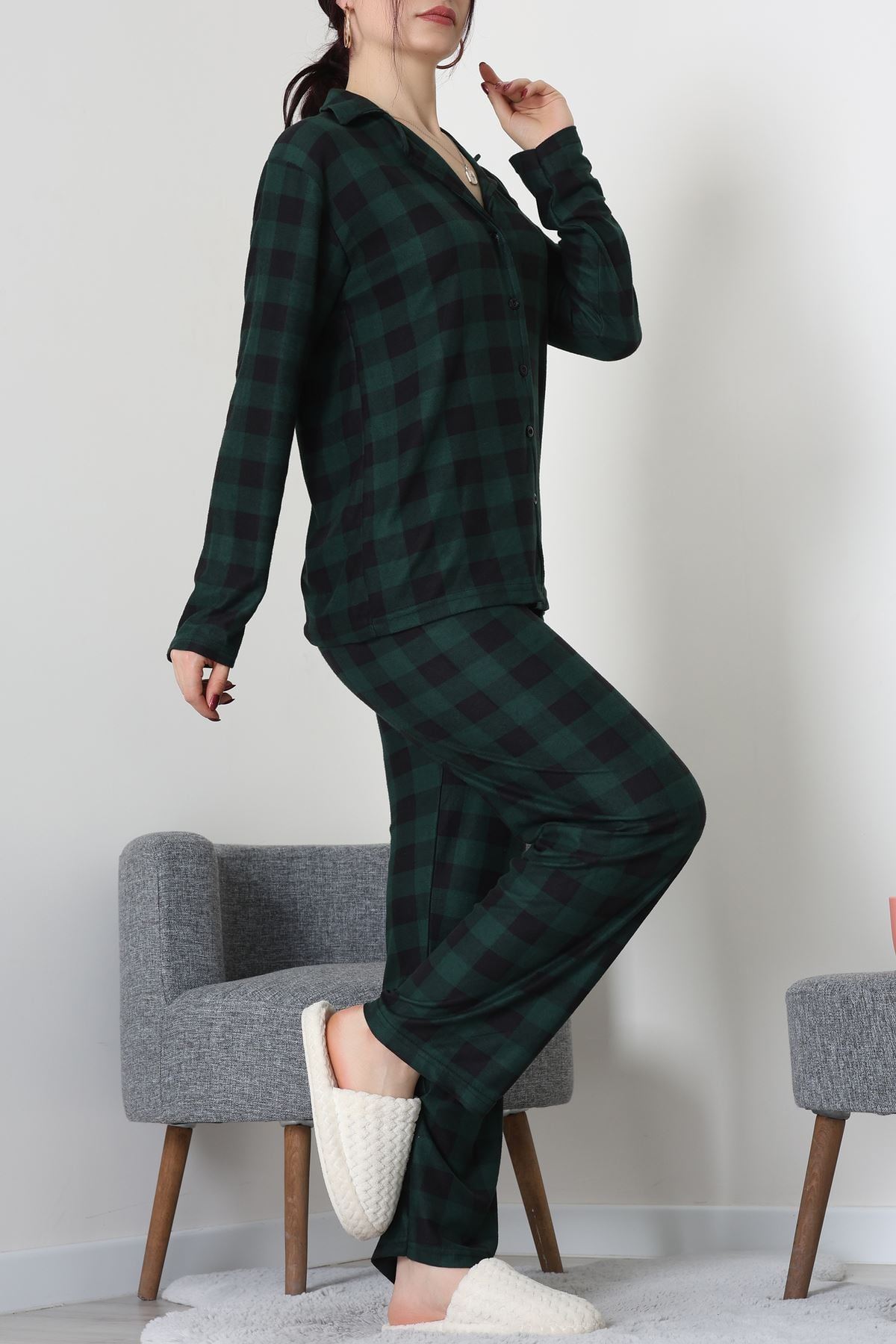 Düğmeli Süet Takım Yeşil - 450.1287.