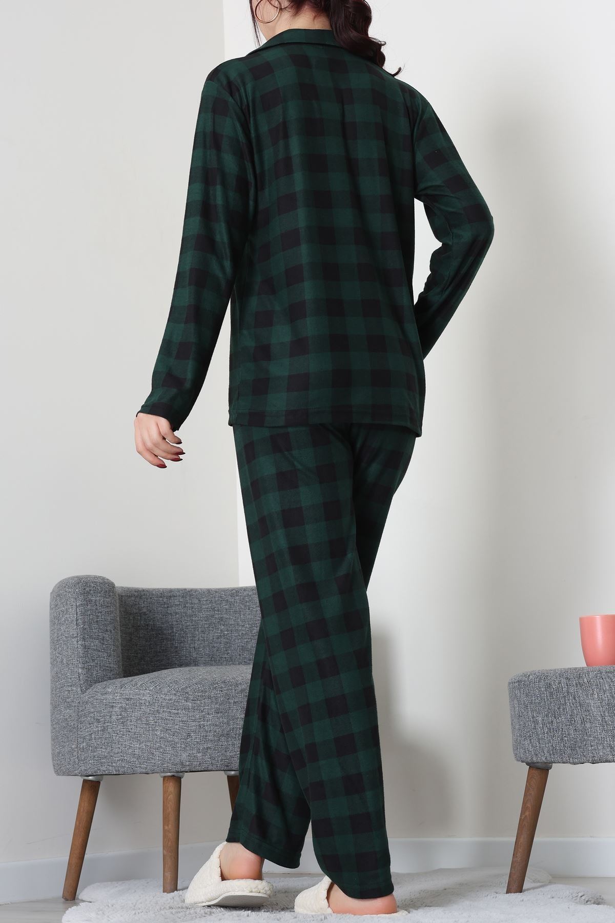 Düğmeli Süet Takım Yeşil - 450.1287.