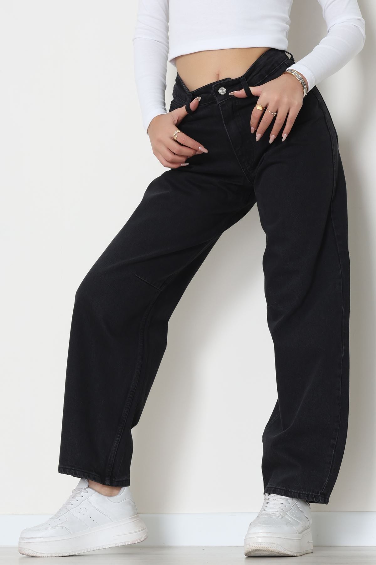 Tokalı Baggy Kot Pantolon Füme - 31581.1184.