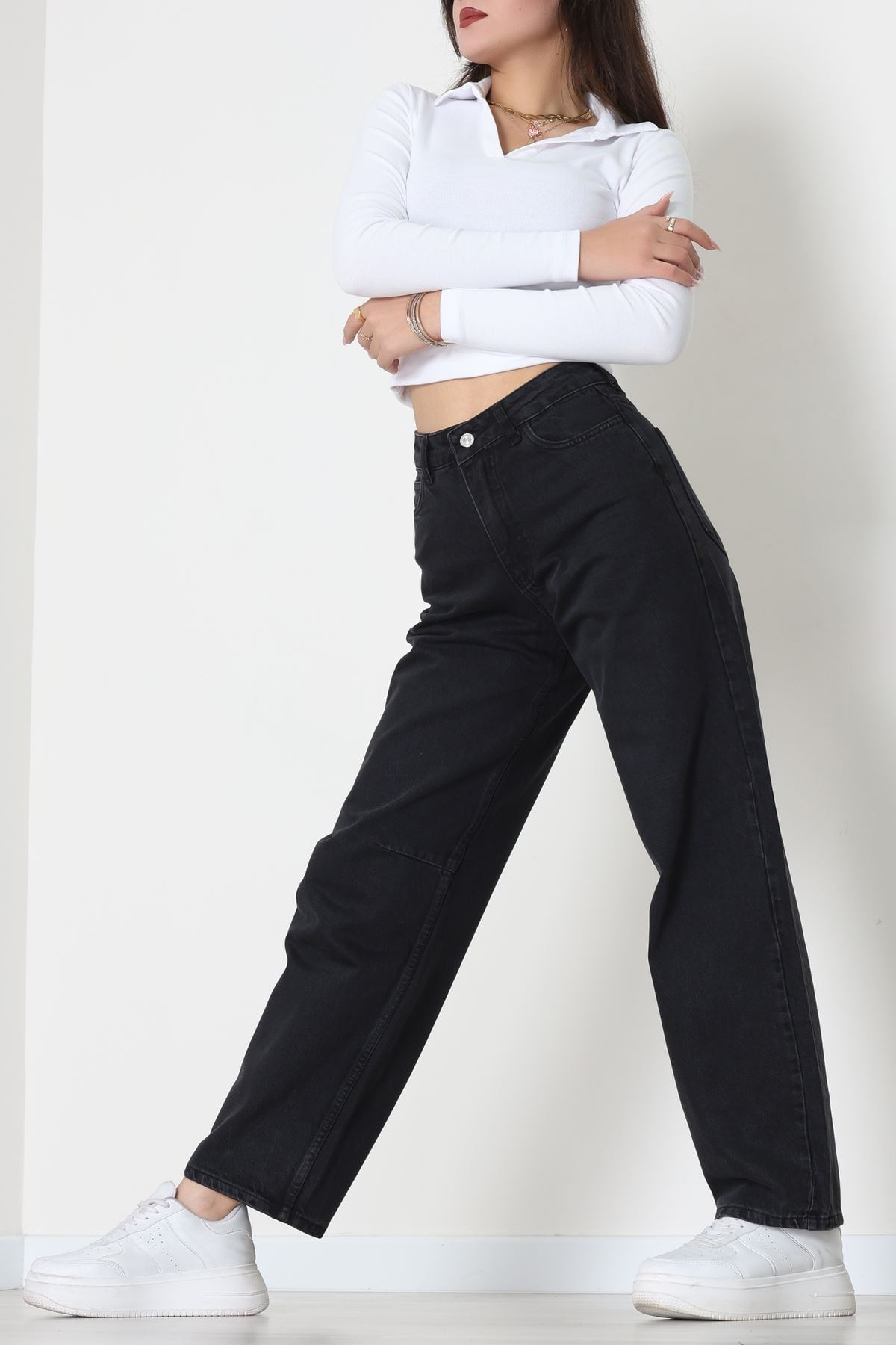 Tokalı Baggy Kot Pantolon Füme - 31581.1184.