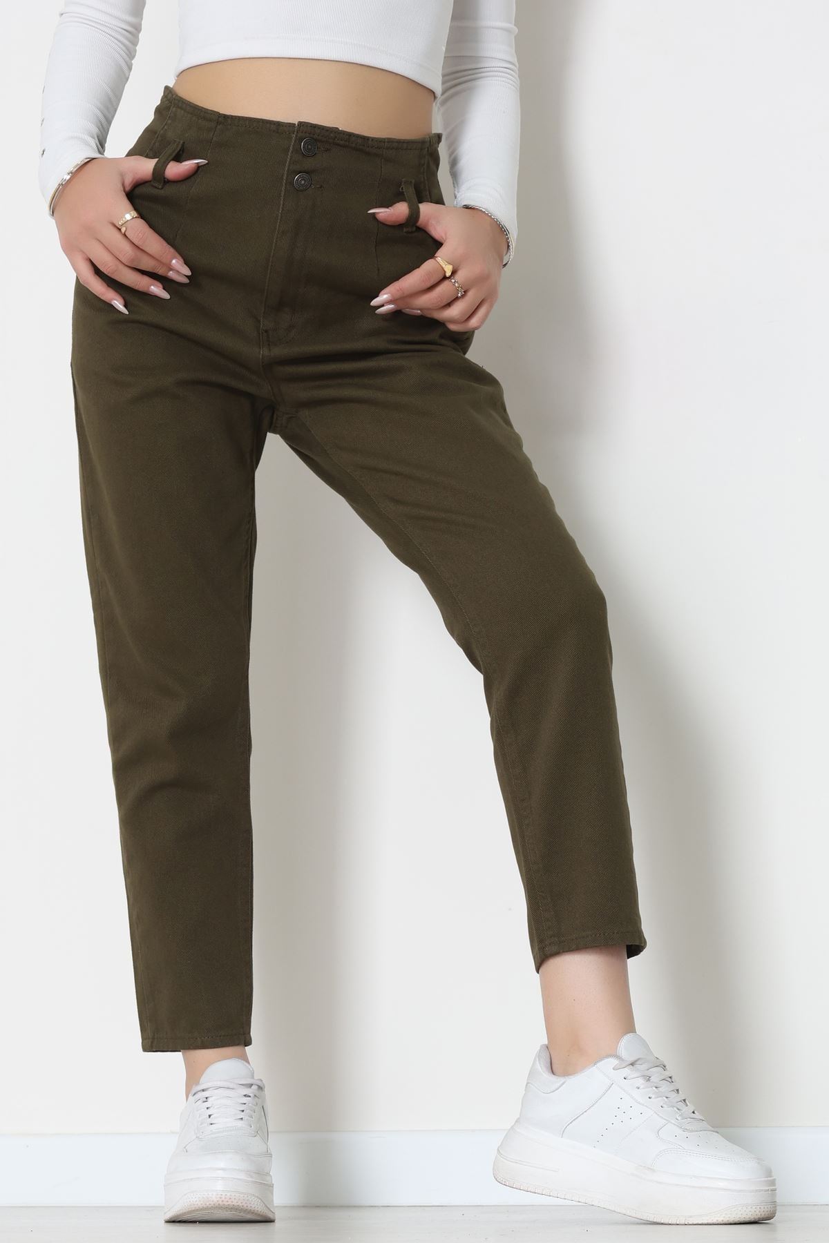 Pile Detaylı Mom Jean Haki - 42708.2121.