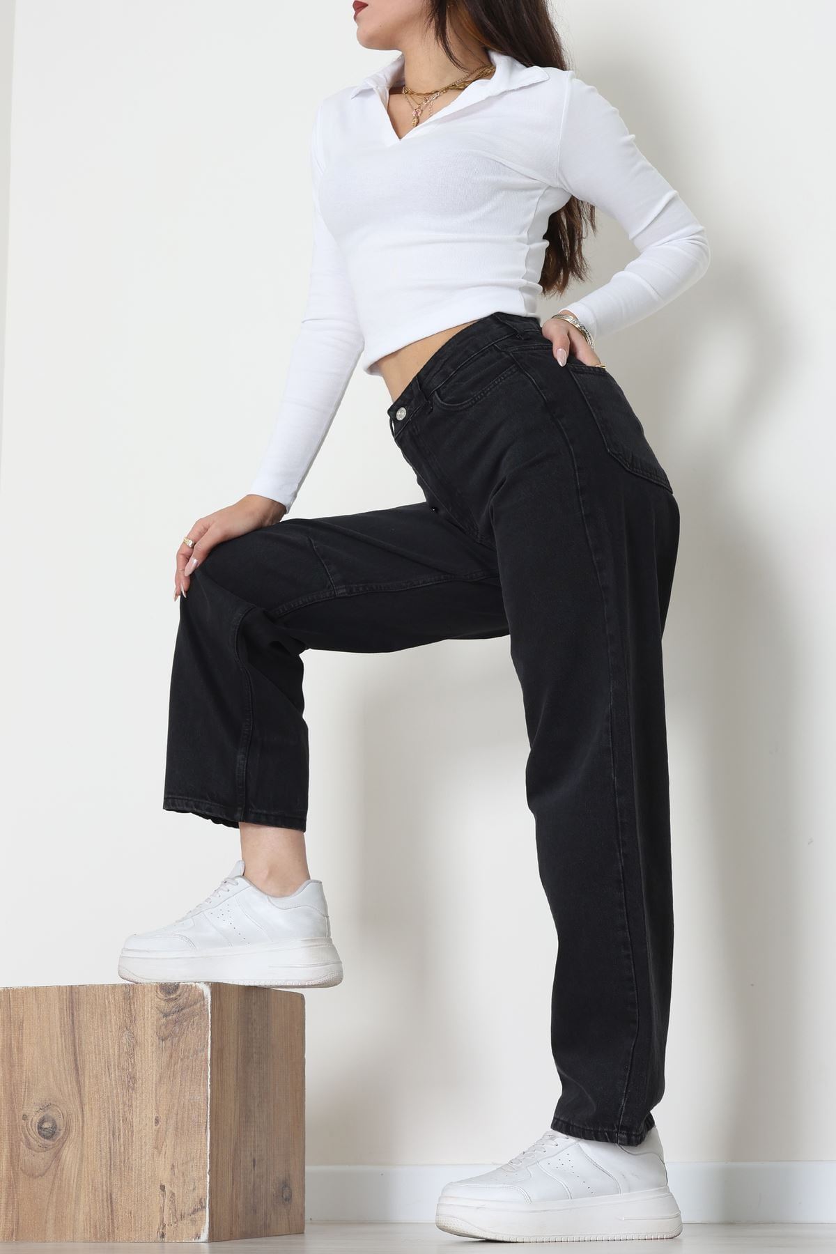 Tokalı Baggy Kot Pantolon Füme - 31581.1184.