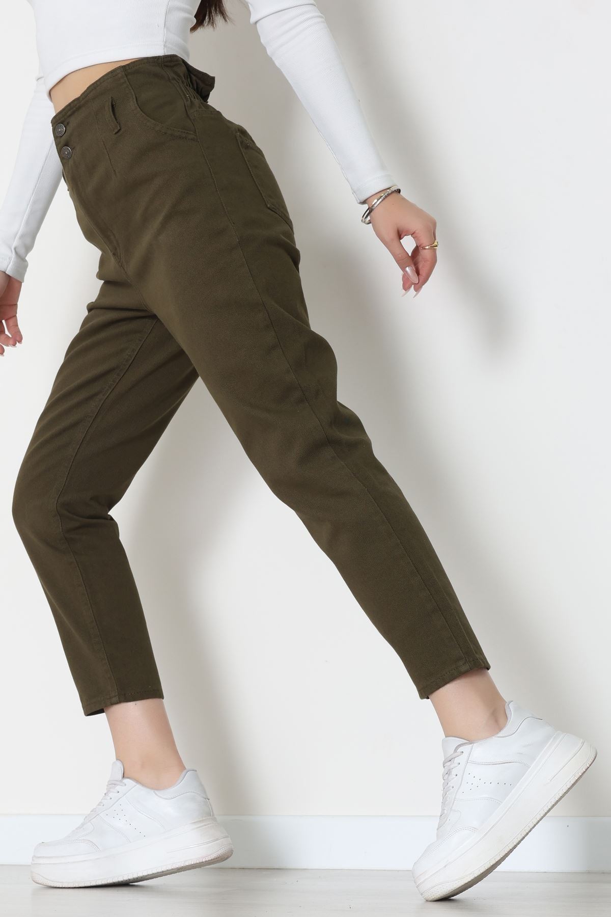 Pile Detaylı Mom Jean Haki - 42708.2121.