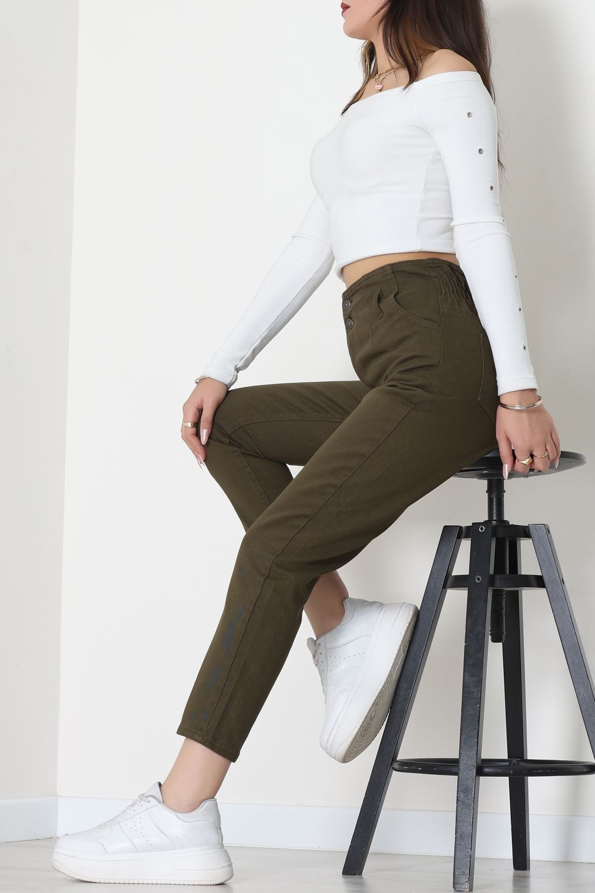 Pile Detaylı Mom Jean Haki - 42708.2121.