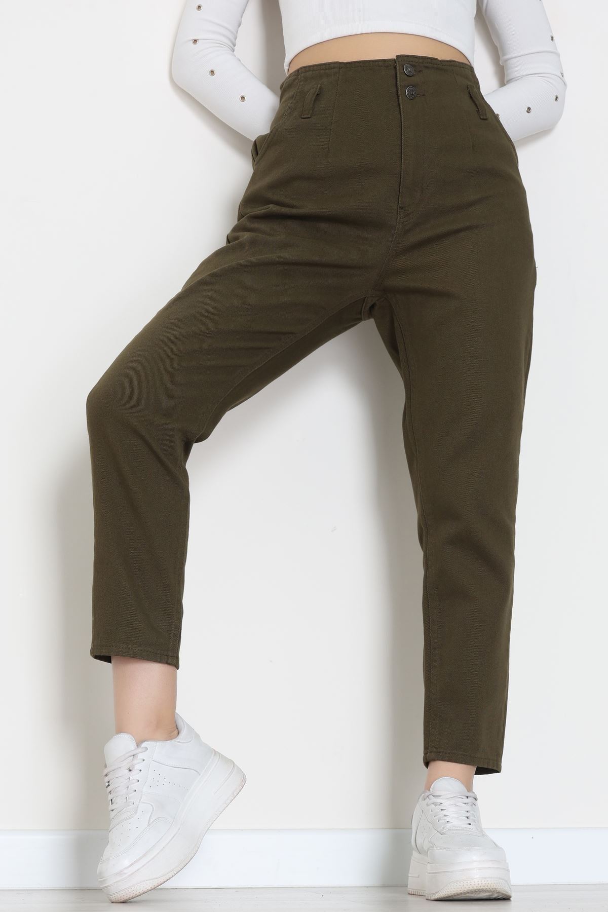 Pile Detaylı Mom Jean Haki - 42708.2121.