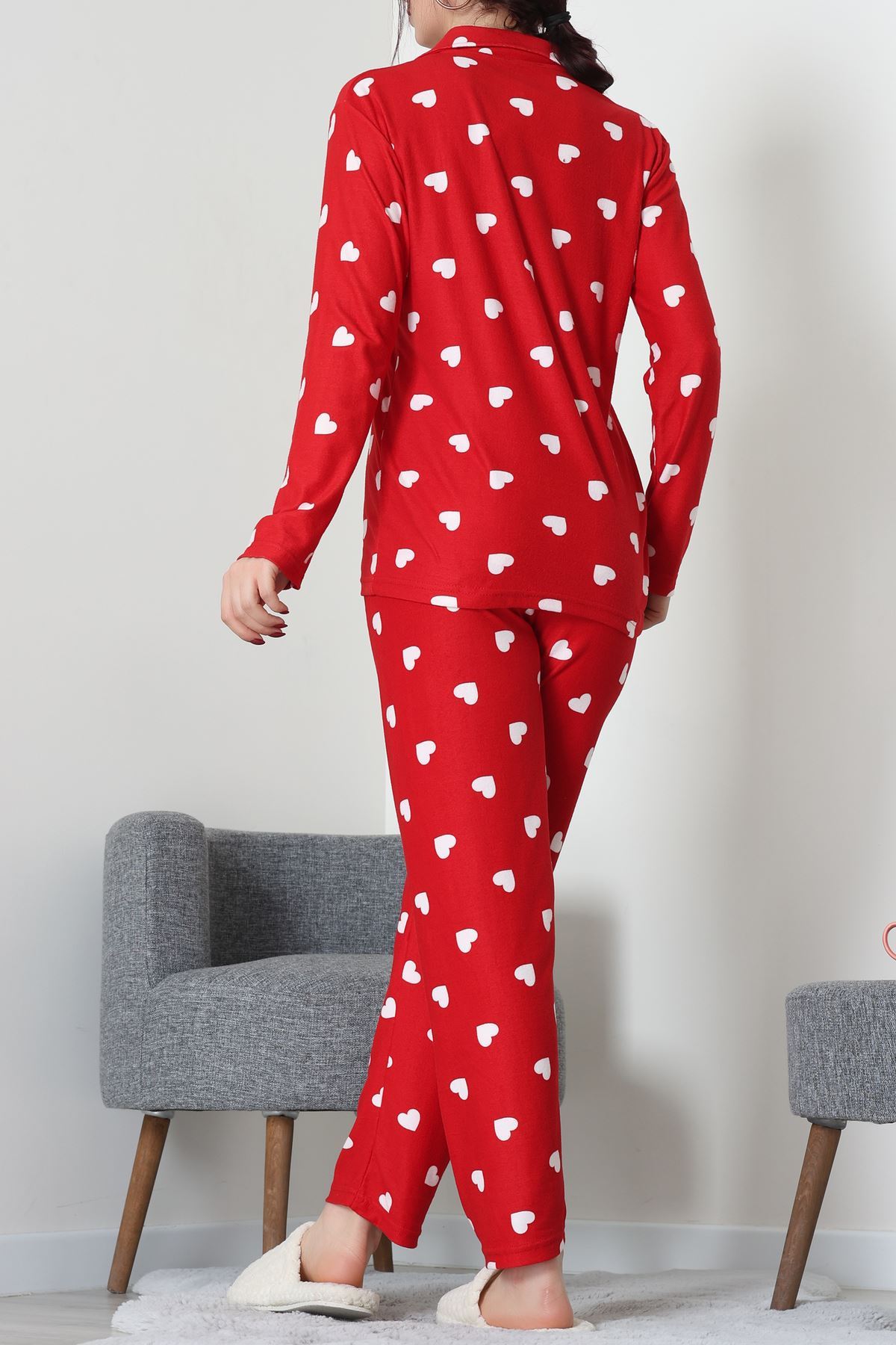 Süet Düğmeli Pijama Takımı Beyazkalp - 55014.1048.