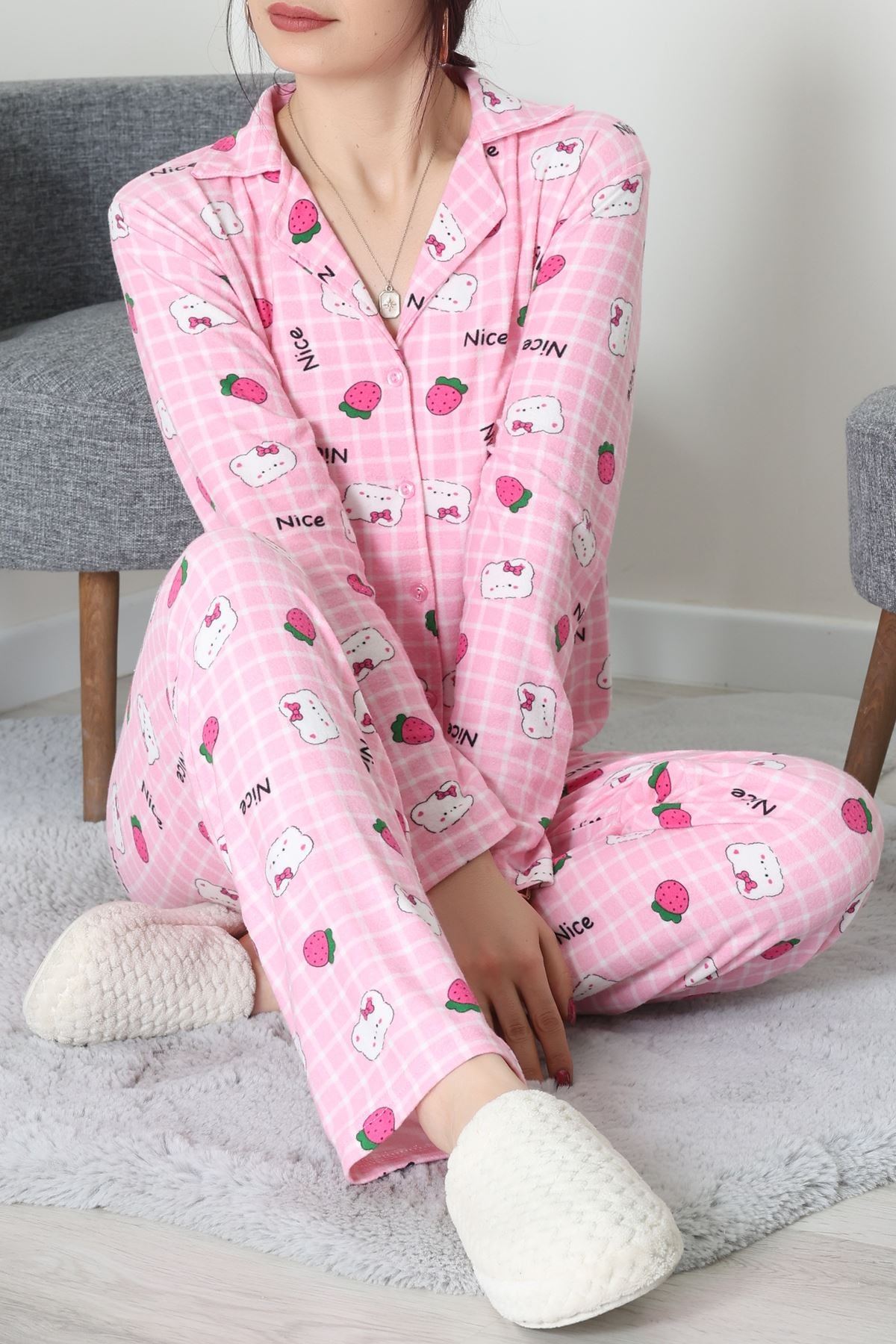 Düğmeli Süet Takım Pembeayı - 450.1287.