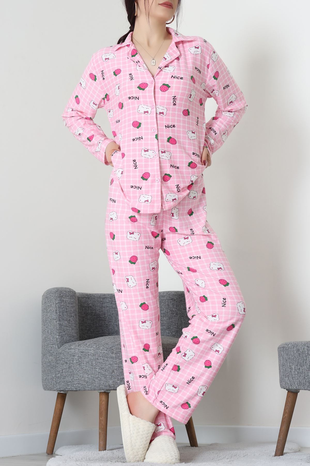 Düğmeli Süet Takım Pembeayı - 450.1287.