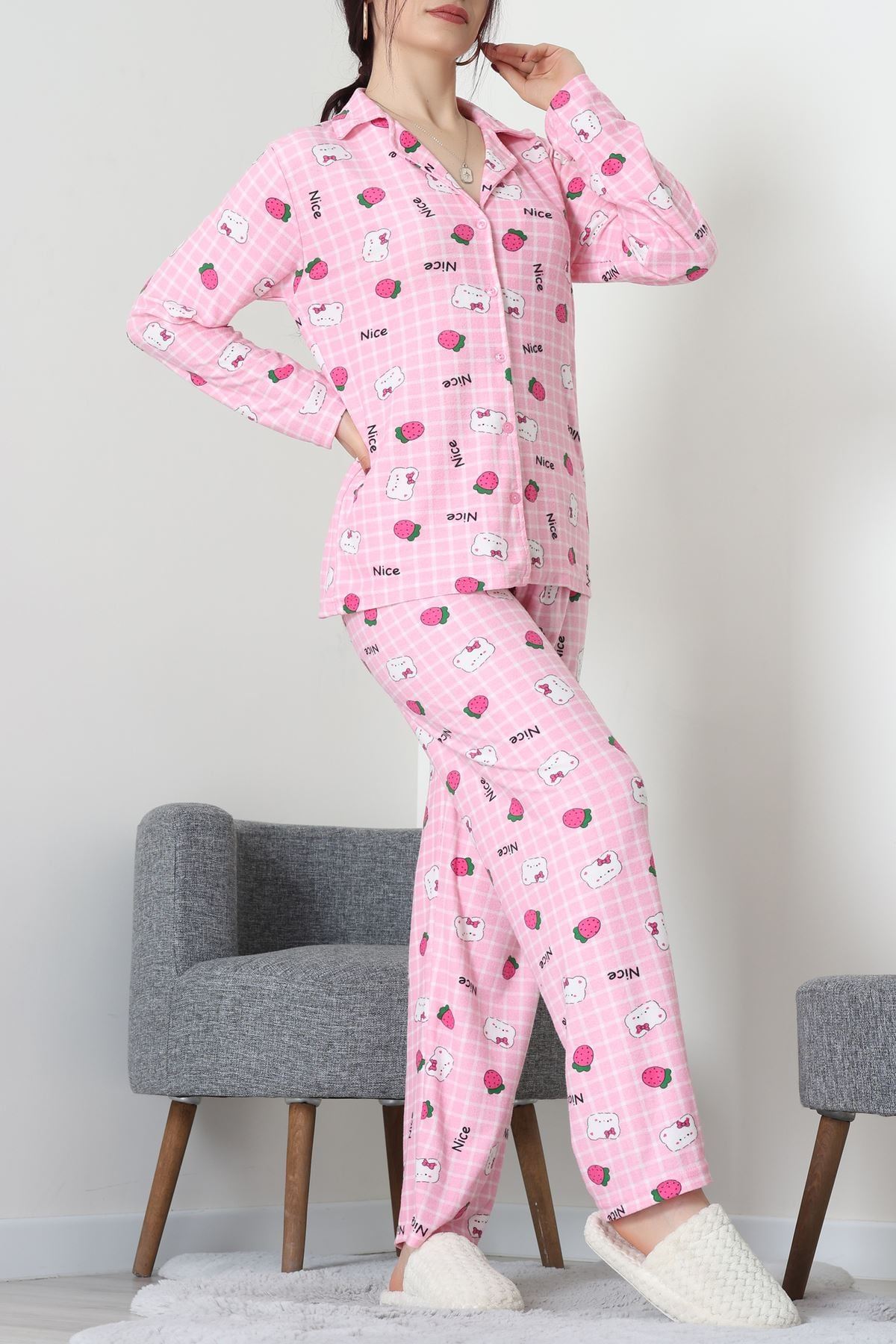 Düğmeli Süet Takım Pembeayı - 450.1287.