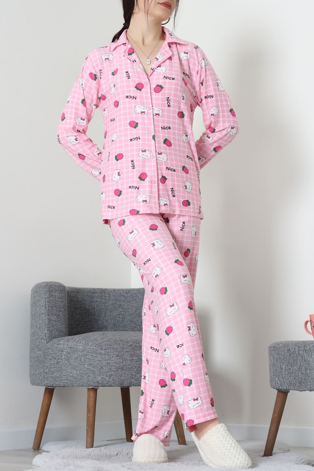 Düğmeli Süet Takım Pembeayı - 450.1287.