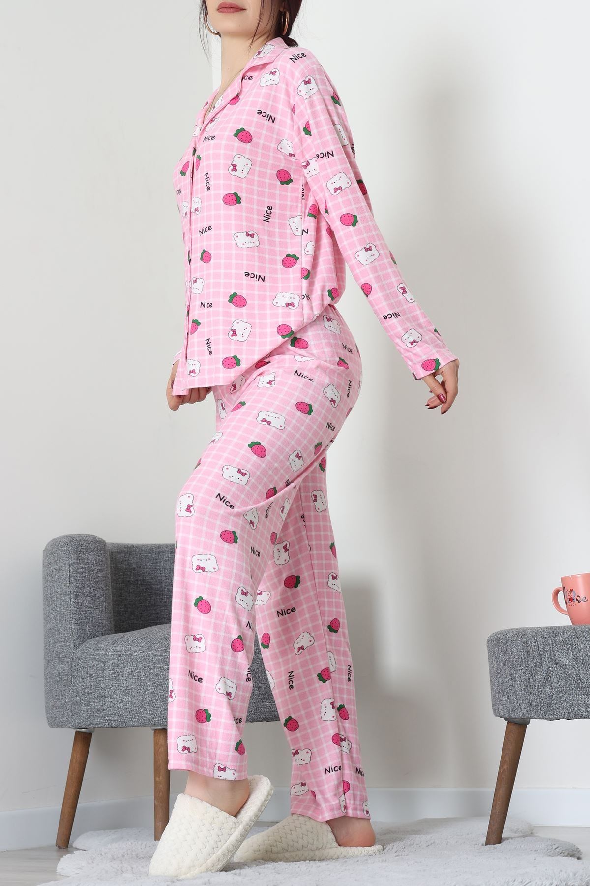 Düğmeli Süet Takım Pembeayı - 450.1287.