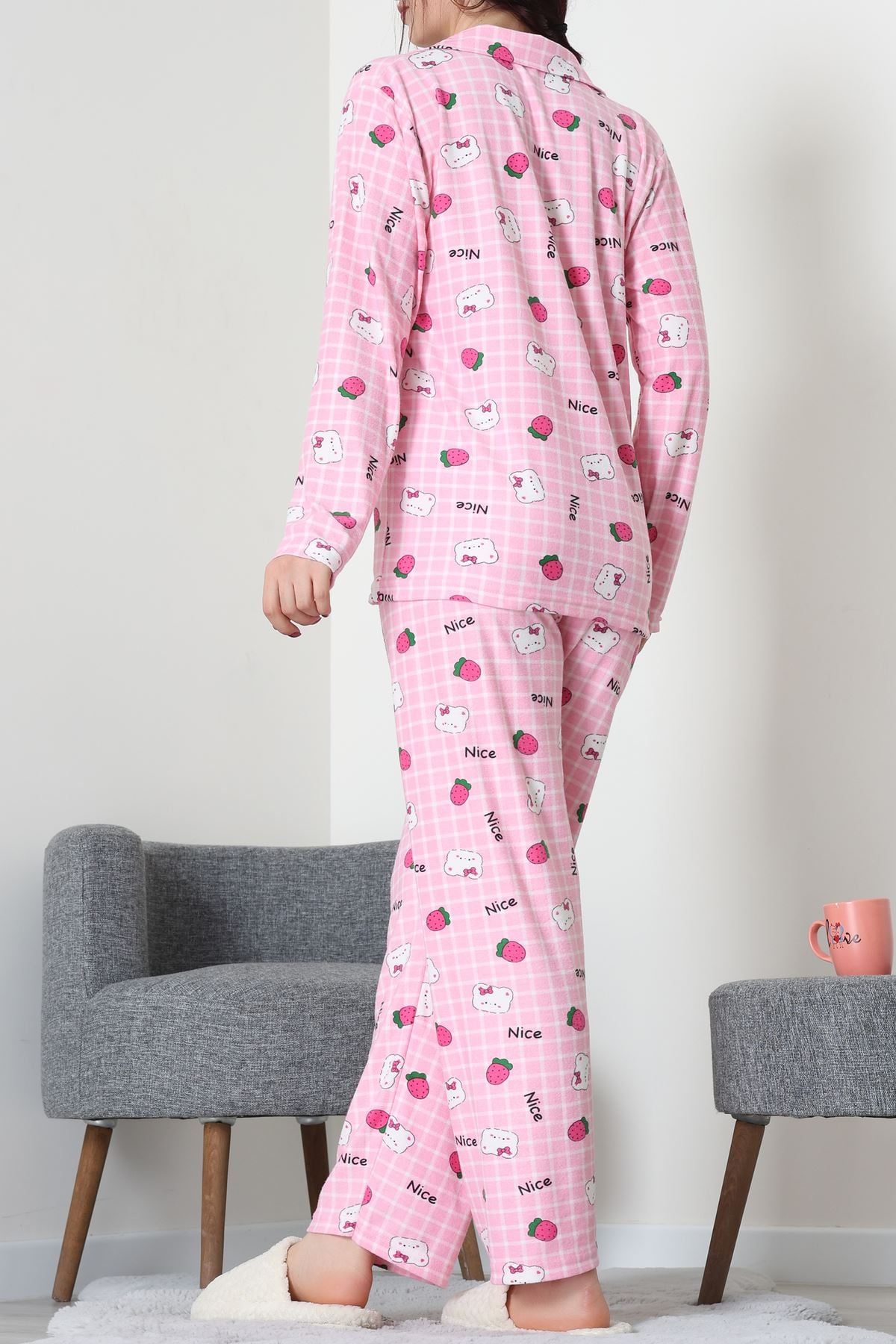 Düğmeli Süet Takım Pembeayı - 450.1287.