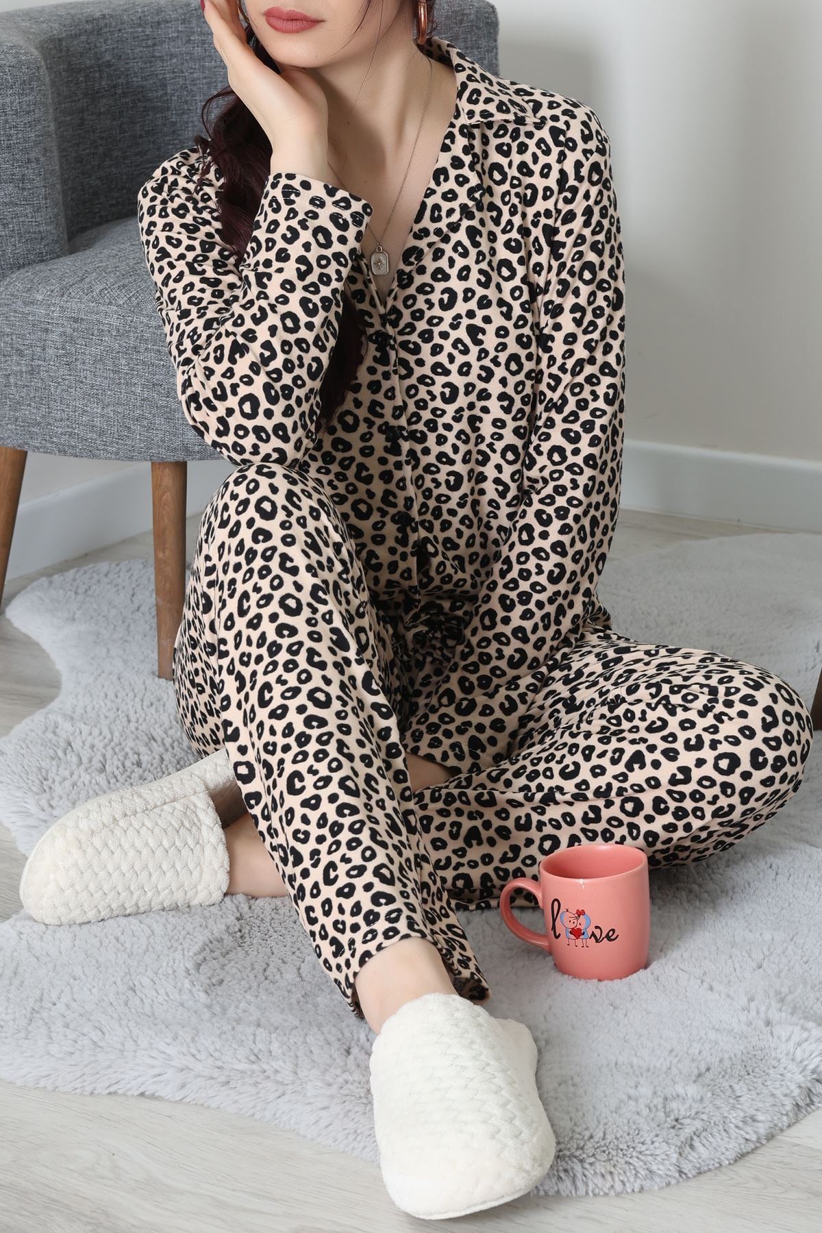 Düğmeli Süet Takım Benek - 450.1287.