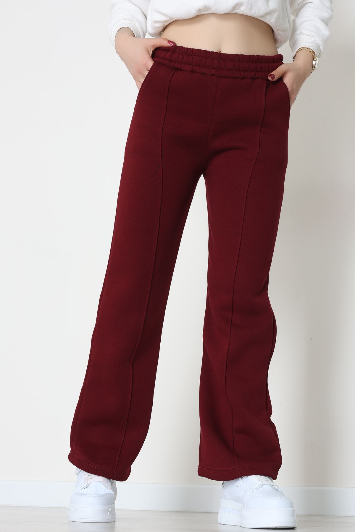 3 İplik Önü Çımalı Eşofman Altı Koyubordo - 42520.1878.