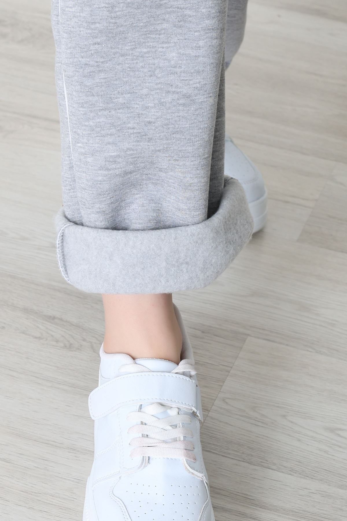 3 İplik Biyeli Palazzo Eşofman Altı Gri - 30104.1878.